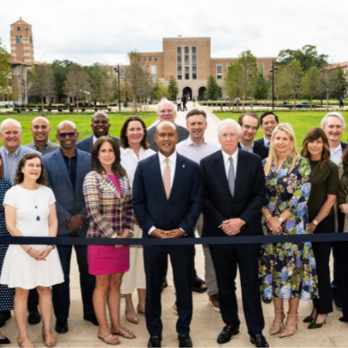Reggie DesRoches, President of Rice University, along with members of the Board of Trustees
