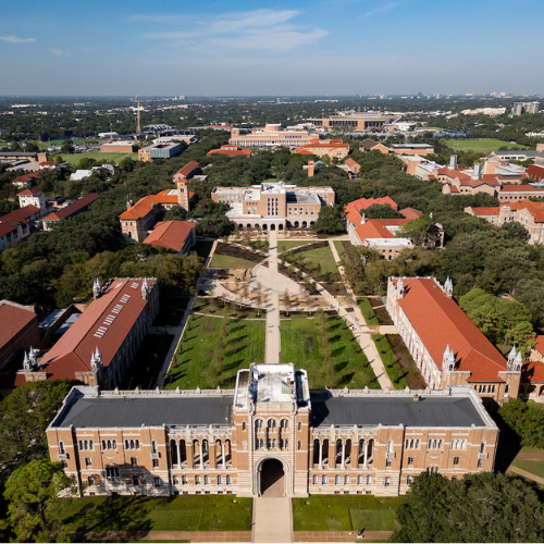 An aerial view of Rice University from Main St