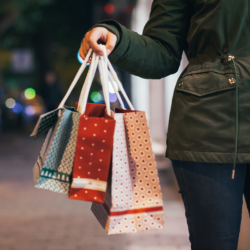 A collection of holiday shopping bags