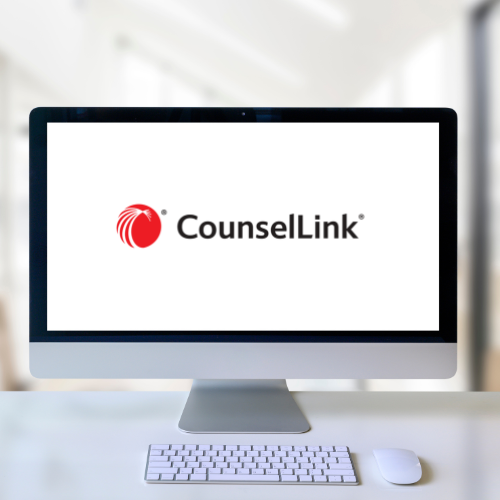 a desktop computer with the CounselLink logo on the screen