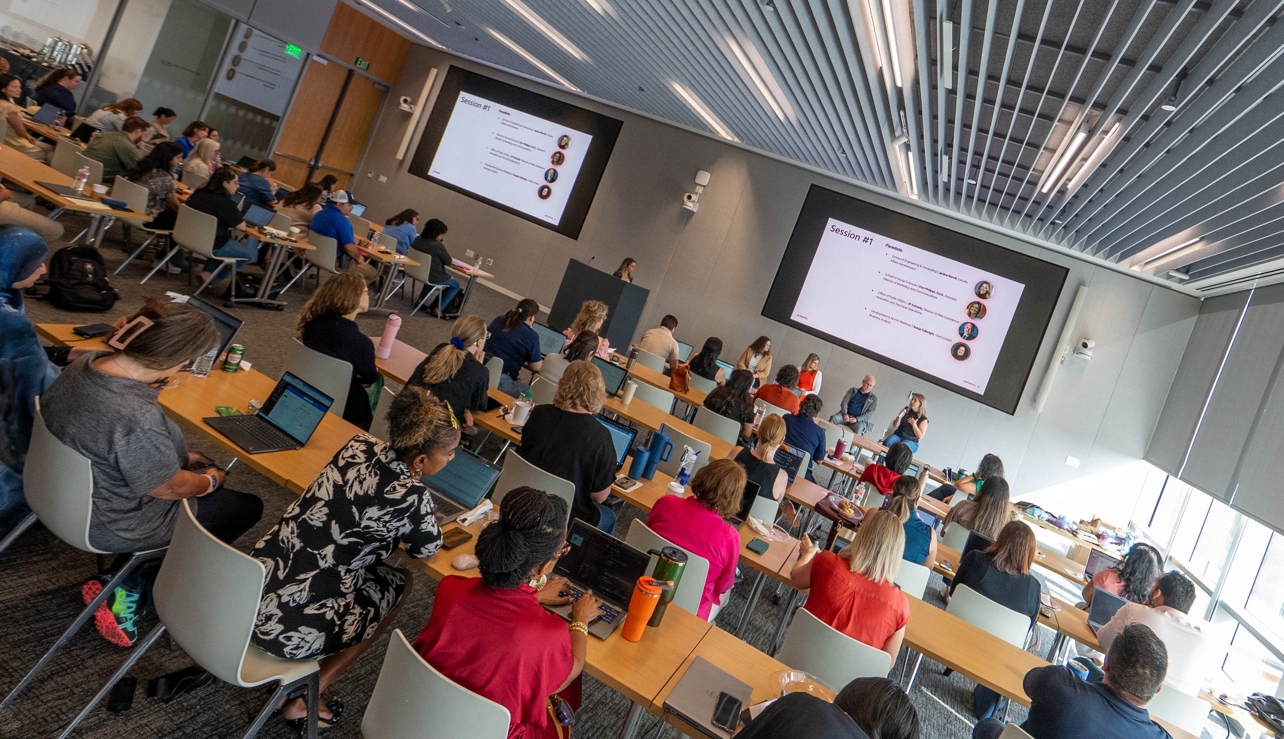 photo of asana day colleagues in a classroom