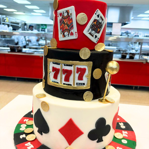 casino and poker themed 3-tiered cake
