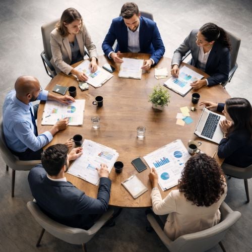 Colleagues gathered around a table